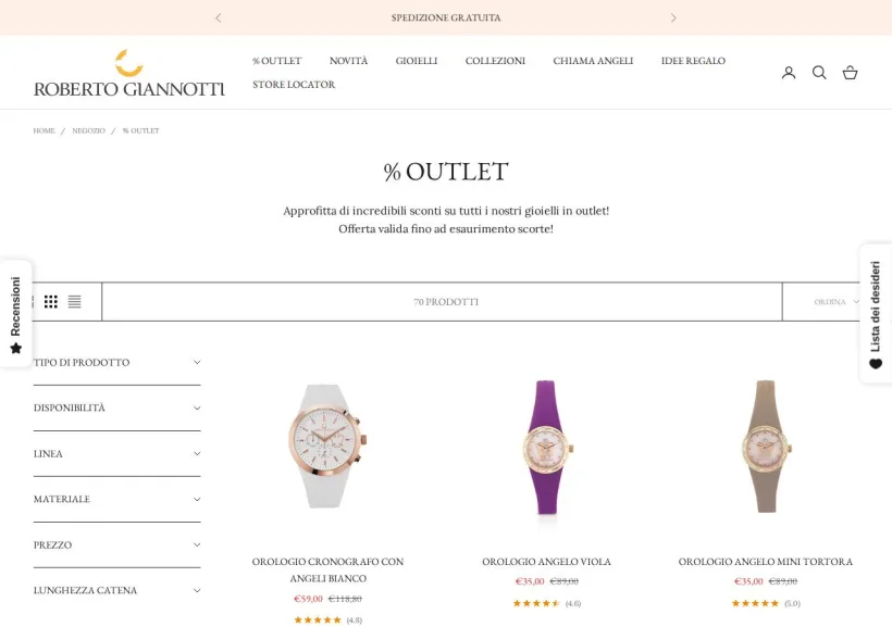 Schermata della pagina offerta di Roberto Giannotti