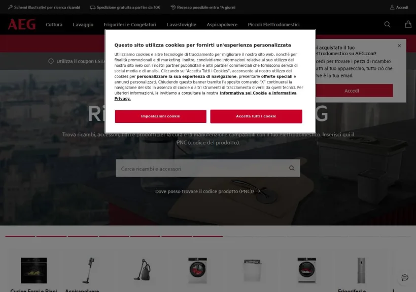 Schermata della pagina offerta di AEG