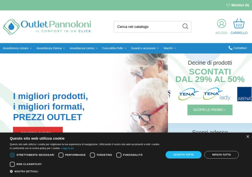 Schermata della pagina offerta di Outlet Pannoloni