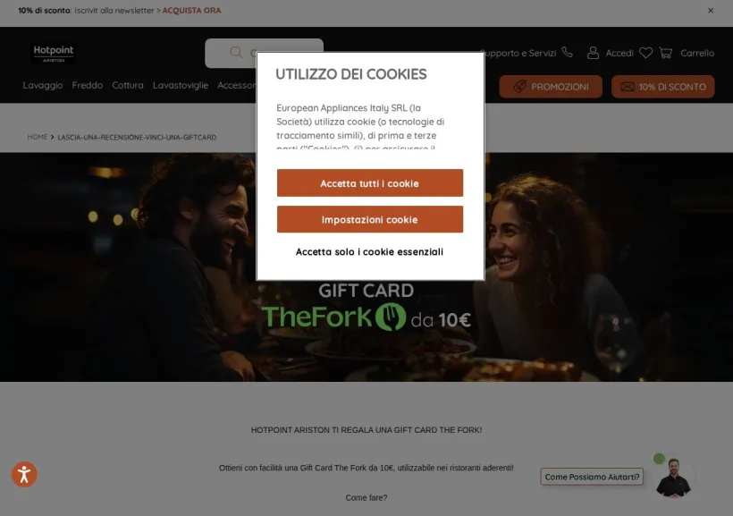 Schermata della pagina offerta di Hotpoint