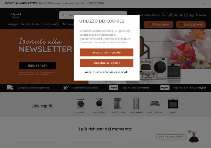 Schermata della pagina offerta di Hotpoint