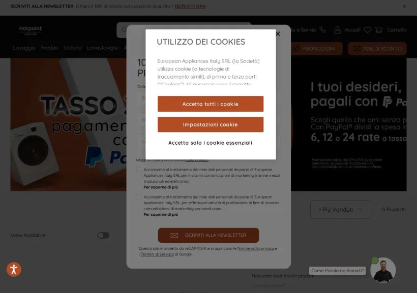 Schermata della pagina offerta di Hotpoint