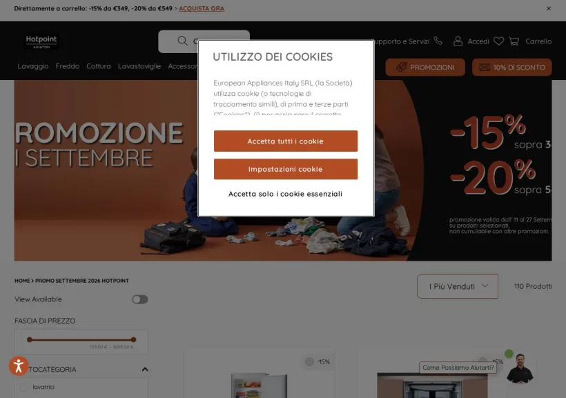 Schermata della pagina offerta di Hotpoint