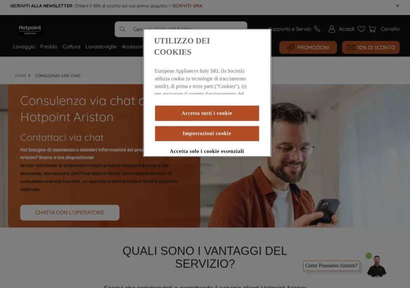 Schermata della pagina offerta di Hotpoint