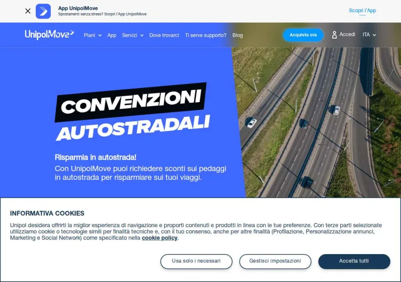 Schermata della pagina offerta di UnipolMove