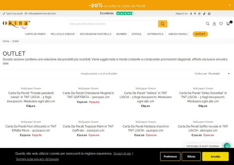 Schermata della pagina offerta di Adesivi Murali