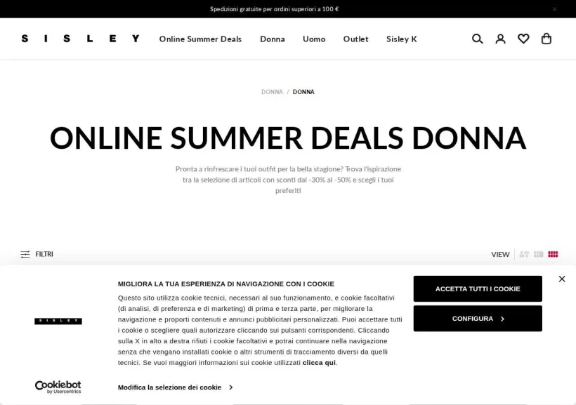 Schermata della pagina offerta di Sisley