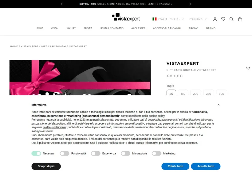 Schermata della pagina offerta di Vista Expert