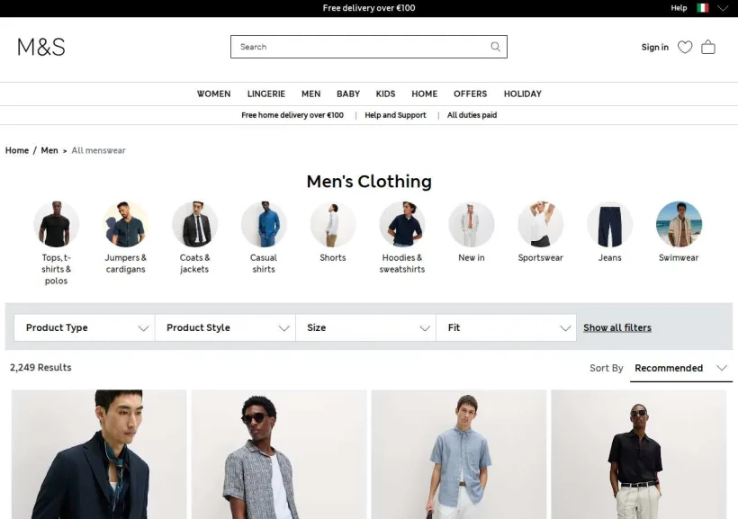 Schermata della pagina offerta di Marks & Spencer