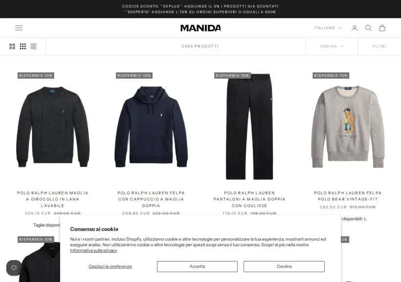 Schermata della pagina offerta di Manida