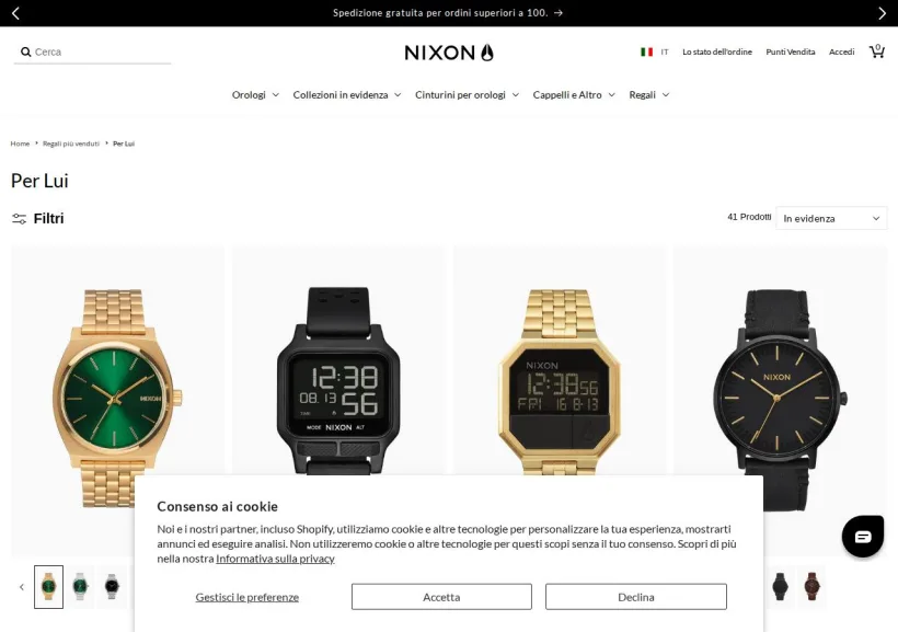 Schermata della pagina offerta di Nixon
