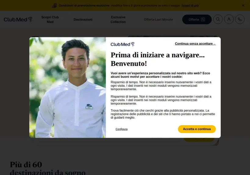 Schermata della pagina offerta di ClubMed