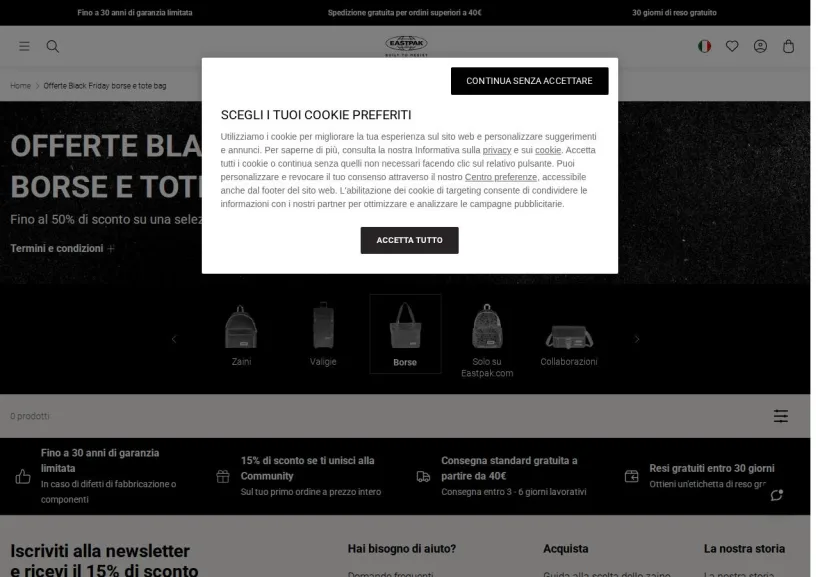 Schermata della pagina offerta di Eastpak