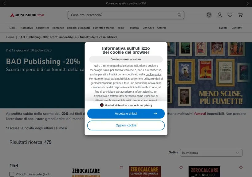 Schermata della pagina offerta di Mondadori Store