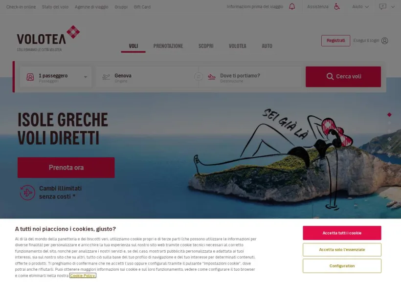 Schermata della pagina offerta di Volotea