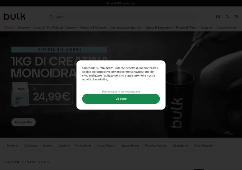 Schermata della pagina offerta di Bulk Powders