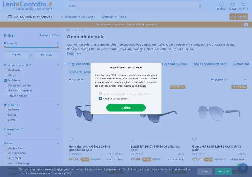 Schermata della pagina offerta di LenteContatto
