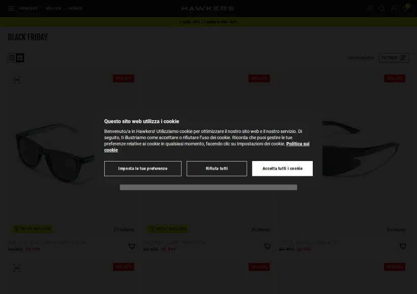 Schermata della pagina offerta di Hawkers