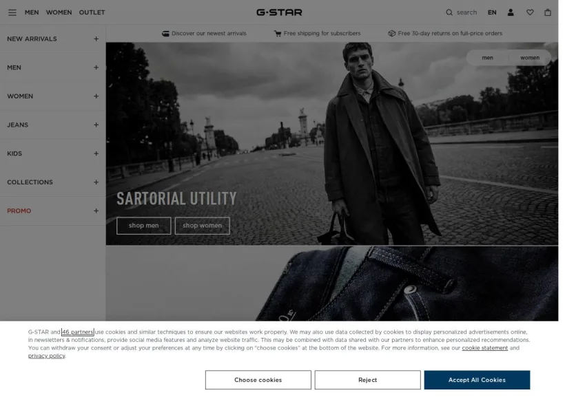 Schermata della pagina offerta di G-Star