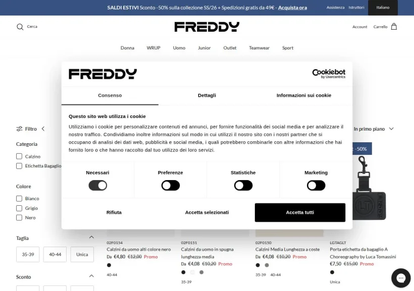 Schermata della pagina offerta di Freddy