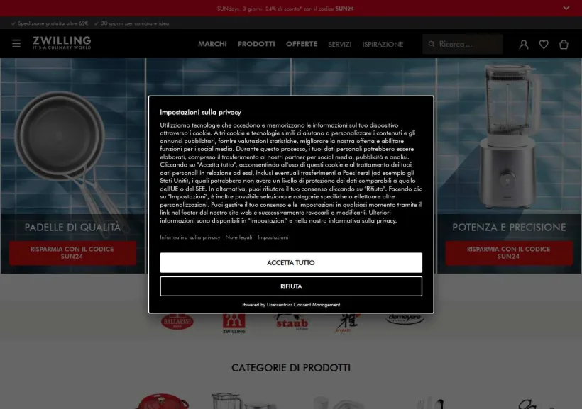 Schermata della pagina offerta di Zwilling