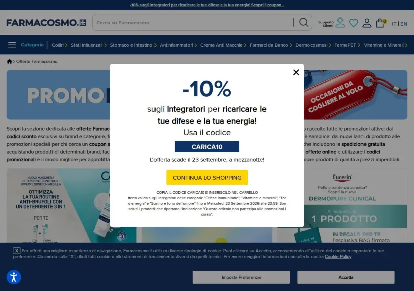 Schermata della pagina offerta di Farmacosmo