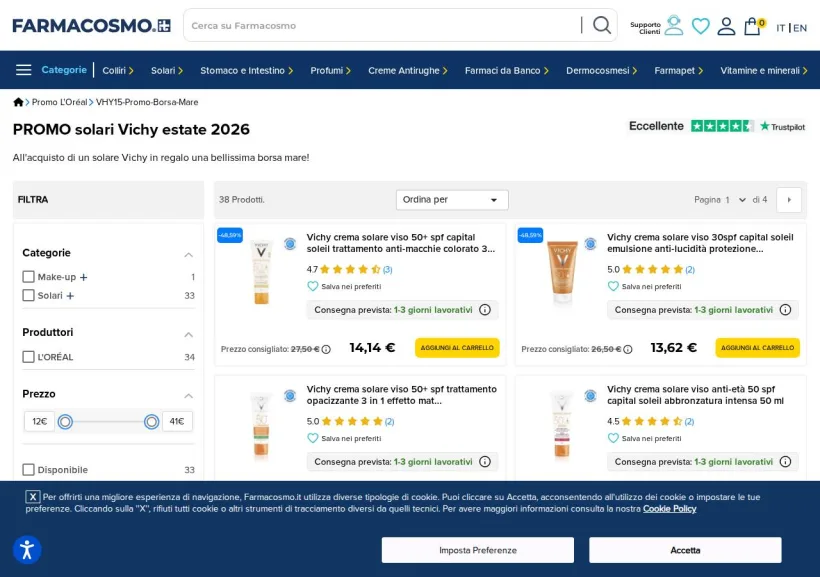 Schermata della pagina offerta di Farmacosmo