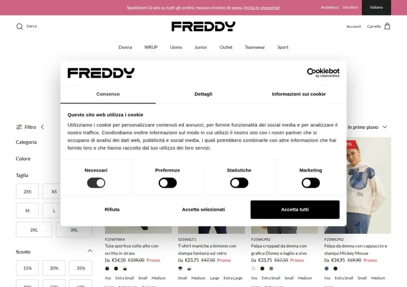 Schermata della pagina offerta di Freddy