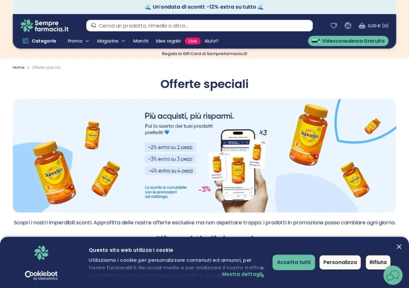 Schermata della pagina offerta di Semprefarmacia