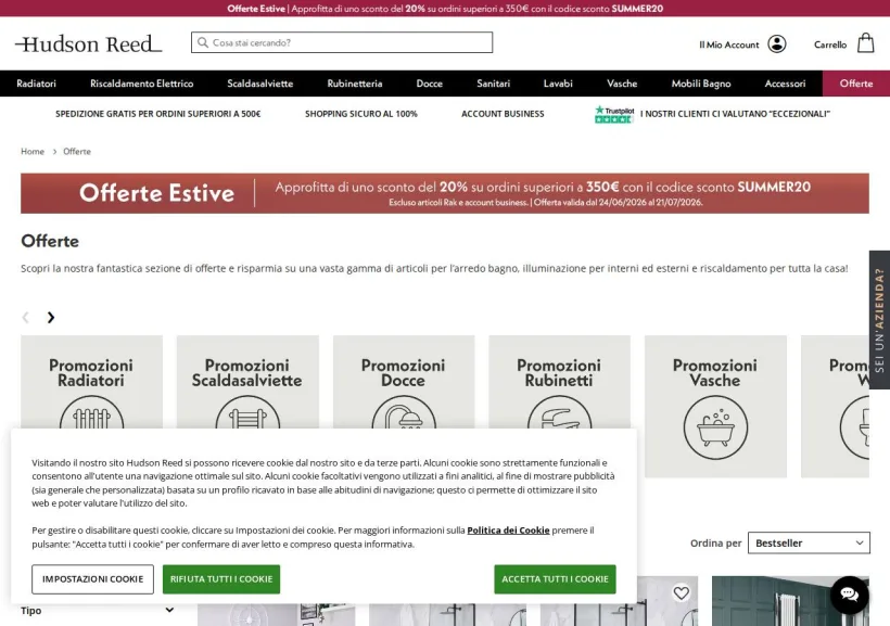 Schermata della pagina offerta di Hudson Reed