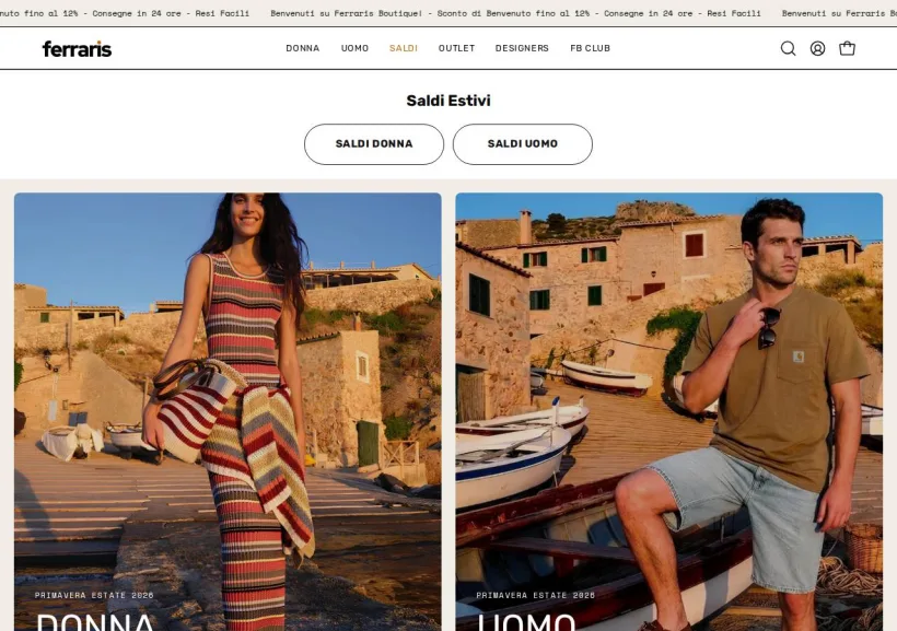 Schermata della pagina offerta di Ferraris Boutique