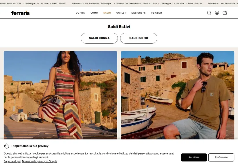 Schermata della pagina offerta di Ferraris Boutique