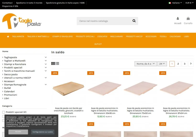 Schermata della pagina offerta di Taglia Pasta
