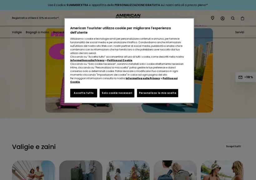 Schermata della pagina offerta di American Tourister