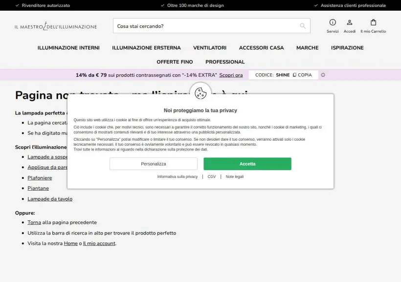 Schermata della pagina offerta di Il maestro dell'illuminazione