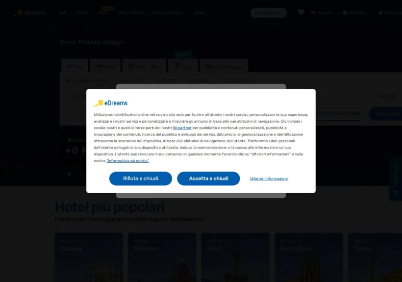 Schermata della pagina offerta di eDreams