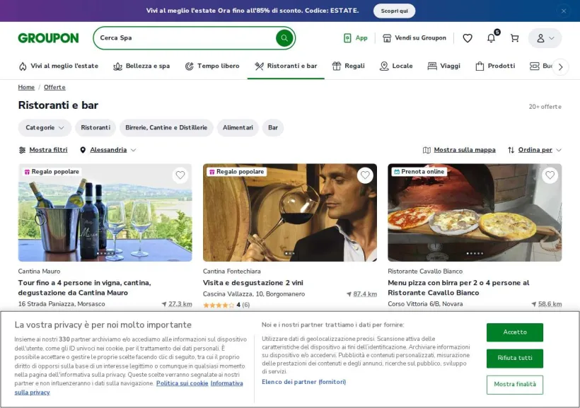 Schermata della pagina offerta di Groupon