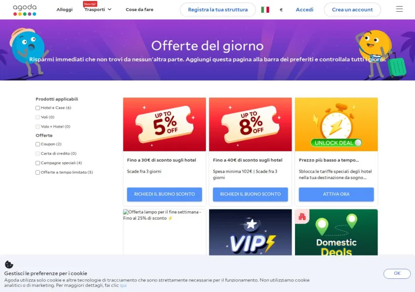Schermata della pagina offerta di Agoda