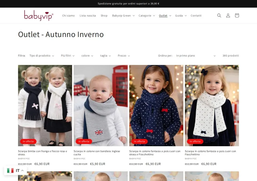Schermata della pagina offerta di BabyVip