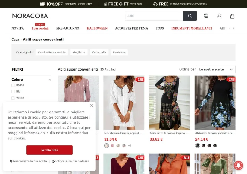Schermata della pagina offerta di Noracora