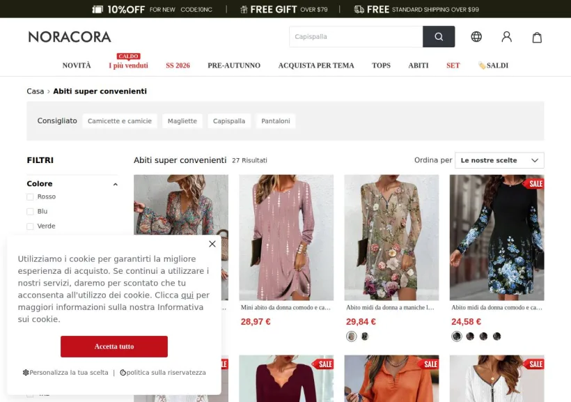 Schermata della pagina offerta di Noracora