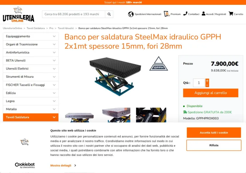 Schermata della pagina offerta di Utensileria Online