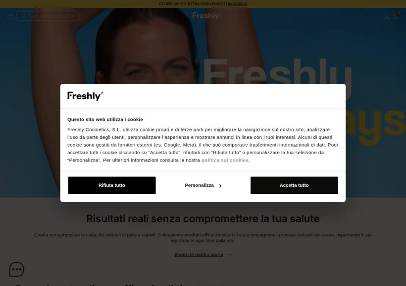 Schermata della pagina offerta di Freshly Cosmetics