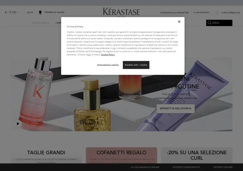 Schermata della pagina offerta di Kérastase