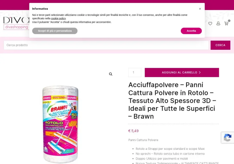 Schermata della pagina offerta di DivaShopping