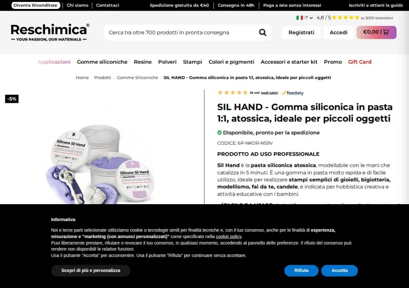 Schermata della pagina offerta di Reschimica