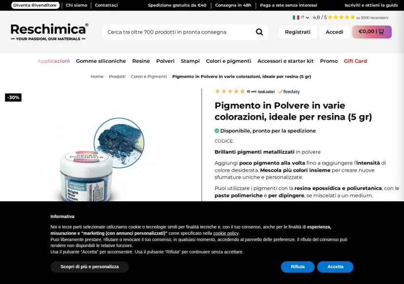 Schermata della pagina offerta di Reschimica