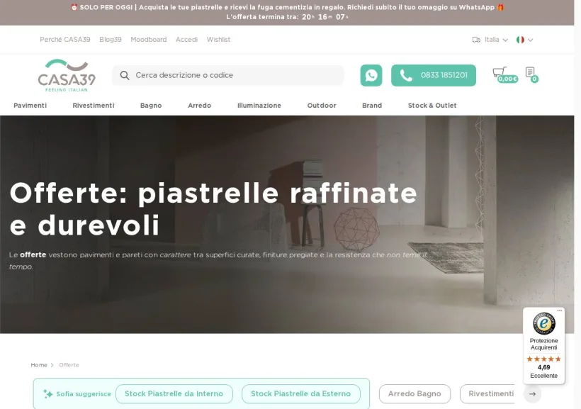 Schermata della pagina offerta di Casa39
