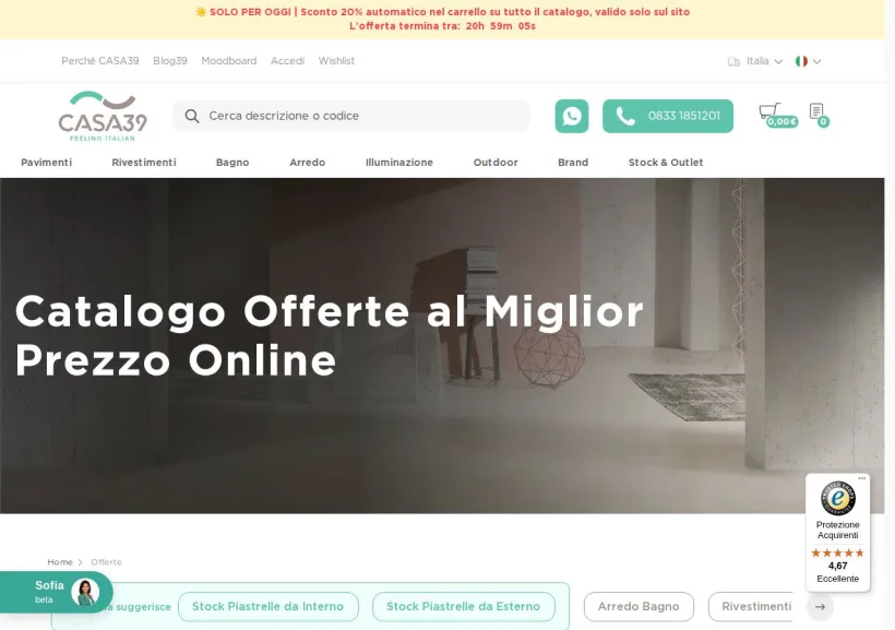 Schermata della pagina offerta di Casa39