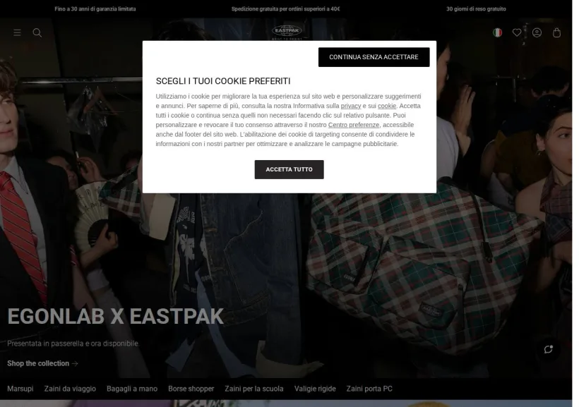 Schermata della pagina offerta di Eastpak